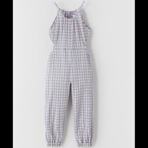 Zara Girls Gingham‎ Jumpsuit Cutout Sides Lilac Purple Romper Airy Size 7